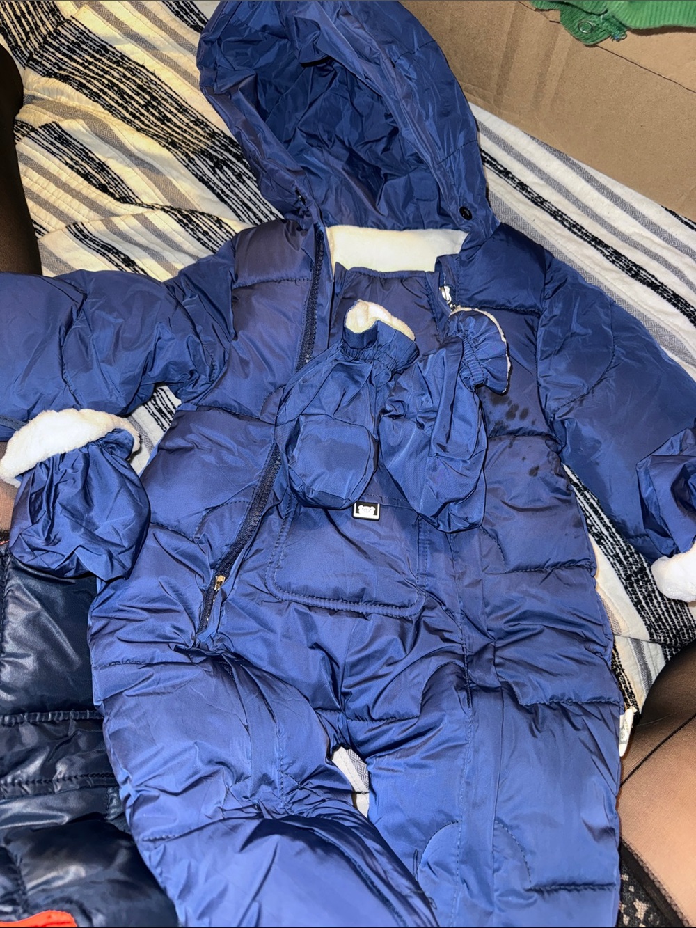 Kids Blue Puffer Snowsuit with Hood